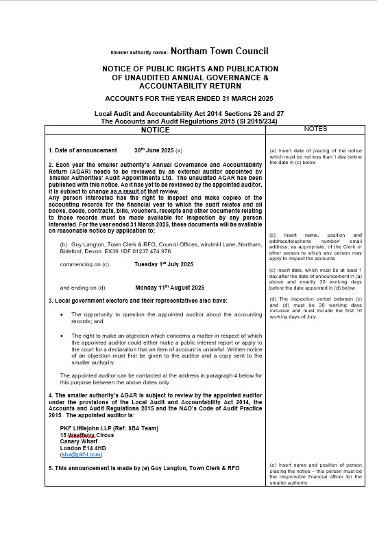 NOTICE OF PUBLIC RIGHTS AND PUBLICATION OF UNAUDITED ANNUAL GOVERNANCE & ACCOUNTABILITY RETURN ACCOUNTS FOR THE YEAR ENDED 31 MARCH 2025