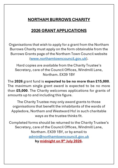 NORTHAM BURROWS CHARITY  2026 GRANT APPLICATIONS