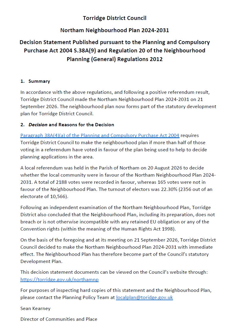 Adoption of the Northam Neighbourhood Plan