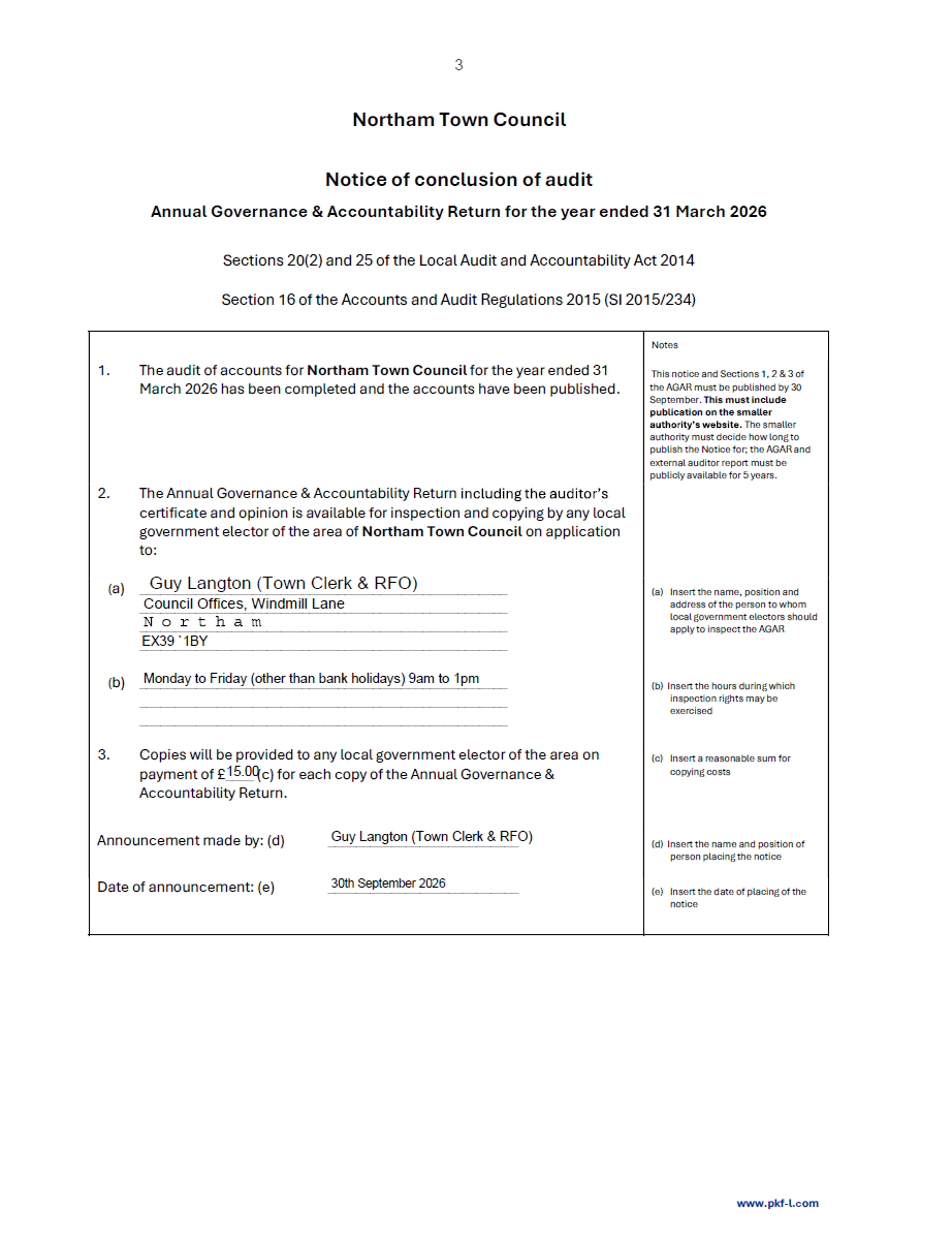 Notice of conclusion of Audit 2025-26